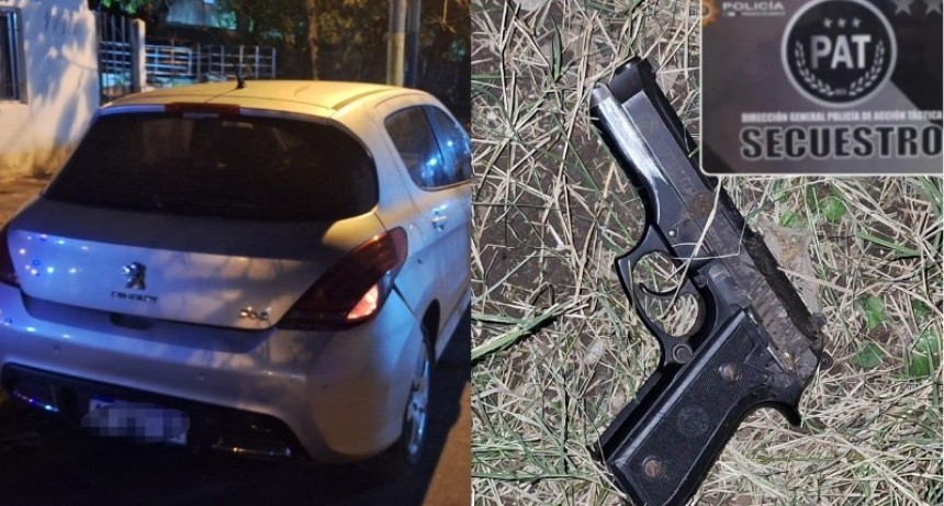Persecución en zona sur terminó con cuatro detenidos y el hallazgo de un arma y un auto robado