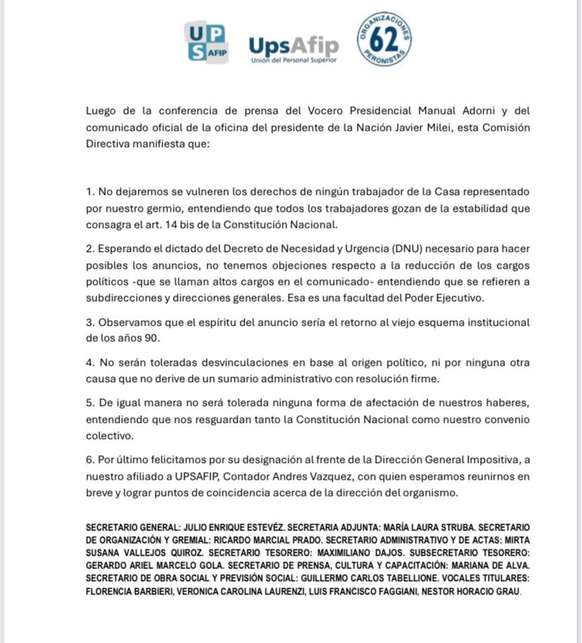 La reacción de UPSAFIP al cierre del organismo